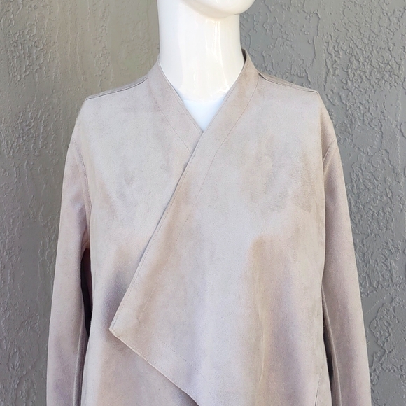 BB Dakota Women's Taupe Reversible Faux Leather Open Front Jacket Coat - Picture 1 of 16